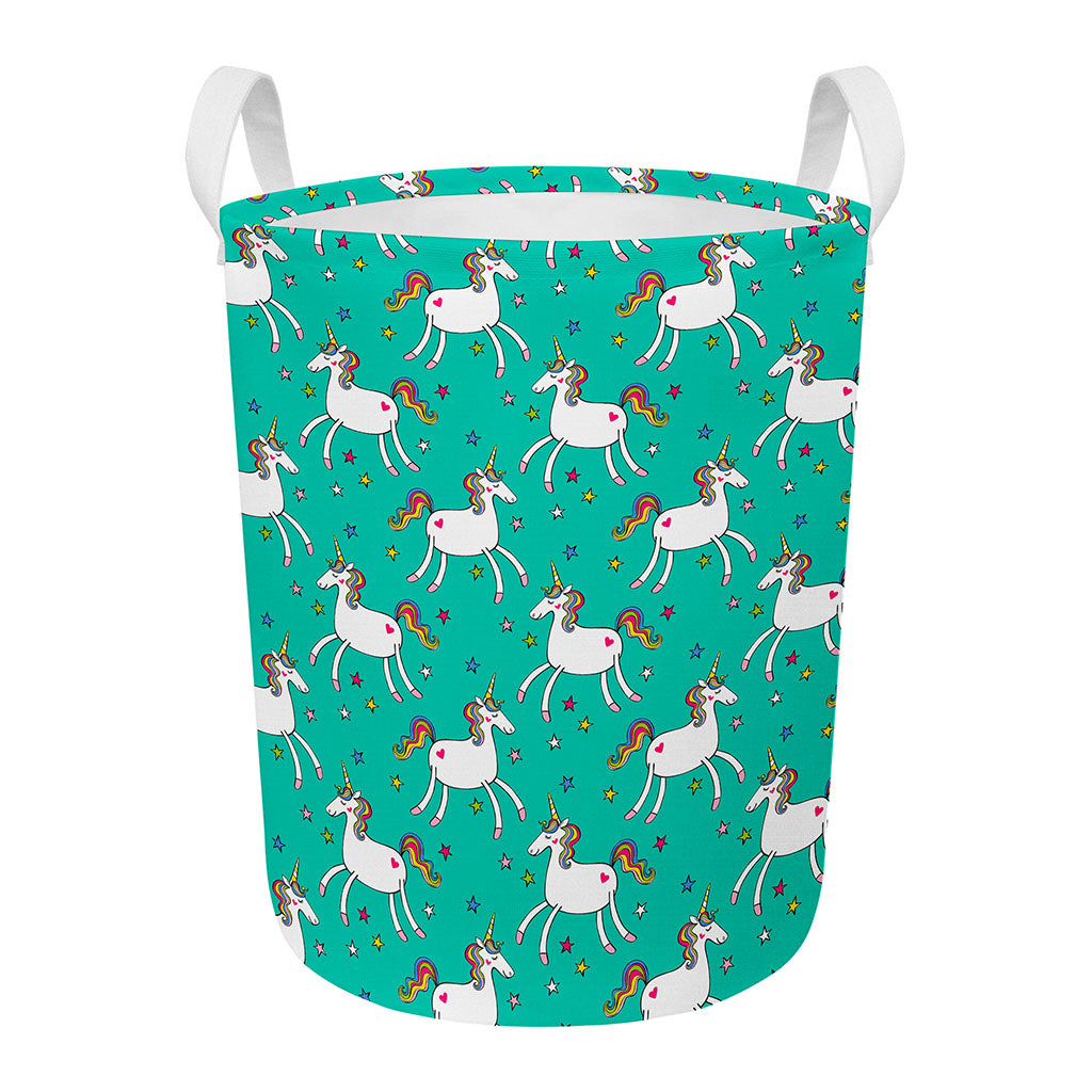 Doodle Unicorn Pattern Print Round Laundry Basket