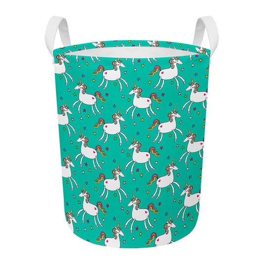 Doodle Unicorn Pattern Print Round Laundry Basket
