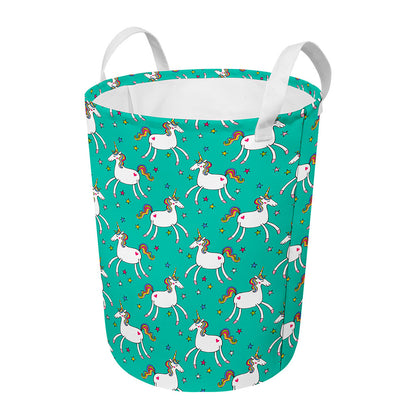 Doodle Unicorn Pattern Print Round Laundry Basket