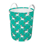 Doodle Unicorn Pattern Print Round Laundry Basket