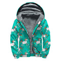 Doodle Unicorn Pattern Print Sherpa Lined Zip Up Hoodie