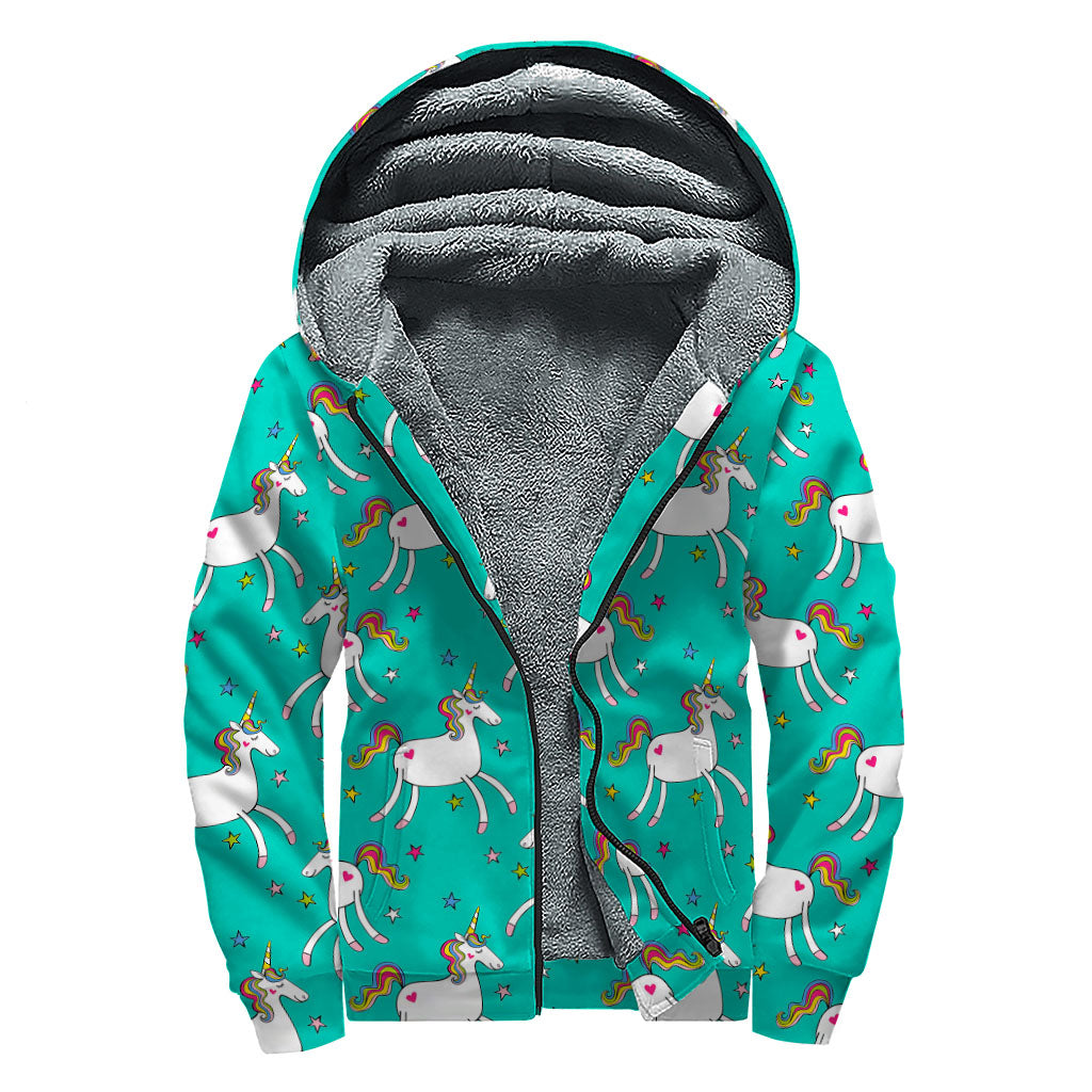 Doodle Unicorn Pattern Print Sherpa Lined Zip Up Hoodie