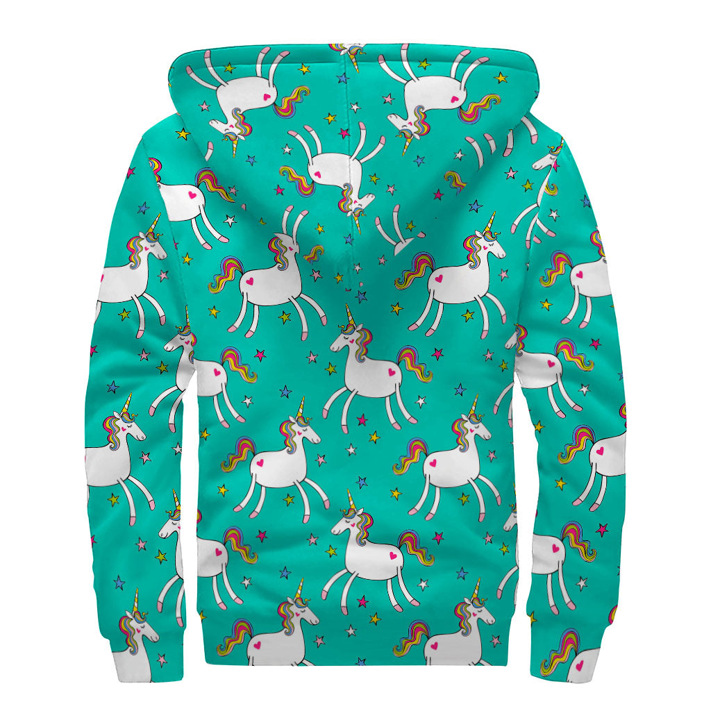 Doodle Unicorn Pattern Print Sherpa Lined Zip Up Hoodie