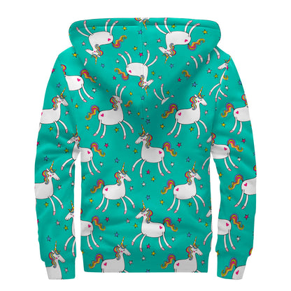 Doodle Unicorn Pattern Print Sherpa Lined Zip Up Hoodie