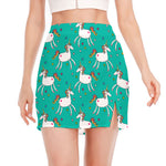 Doodle Unicorn Pattern Print Side Slit Mini Skirt