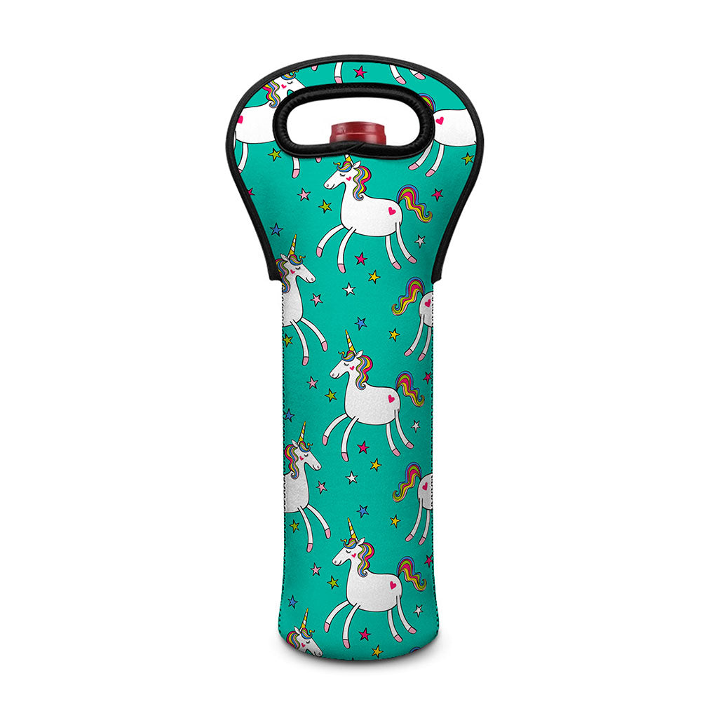 Doodle Unicorn Pattern Print Single Neoprene Wine Tote