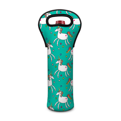 Doodle Unicorn Pattern Print Single Neoprene Wine Tote
