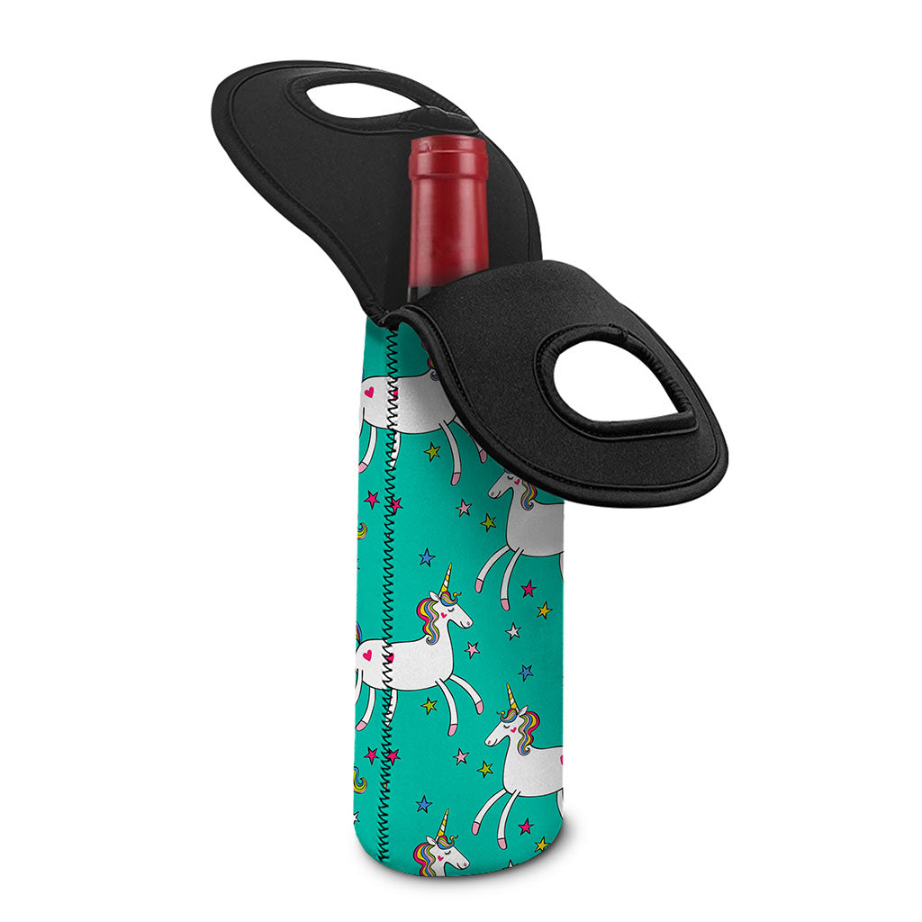 Doodle Unicorn Pattern Print Single Neoprene Wine Tote
