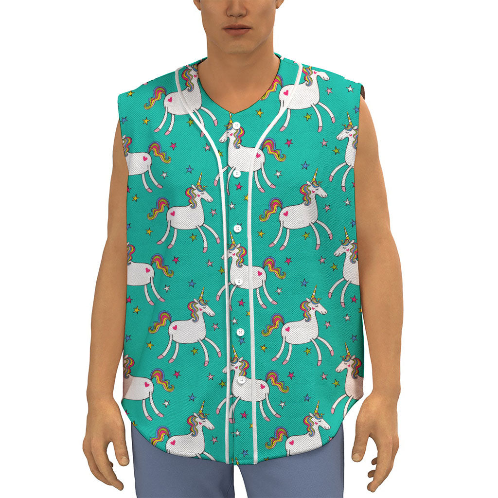 Doodle Unicorn Pattern Print Sleeveless Baseball Jersey