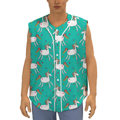 Doodle Unicorn Pattern Print Sleeveless Baseball Jersey