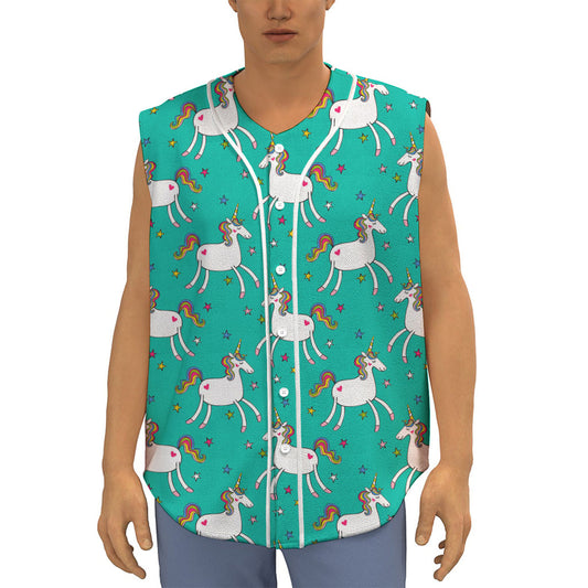 Doodle Unicorn Pattern Print Sleeveless Baseball Jersey