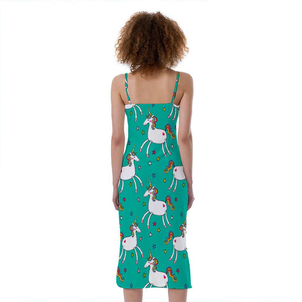 Doodle Unicorn Pattern Print Slim Fit Midi Cami Dress