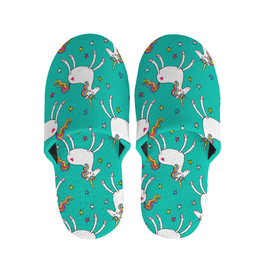 Doodle Unicorn Pattern Print Slippers