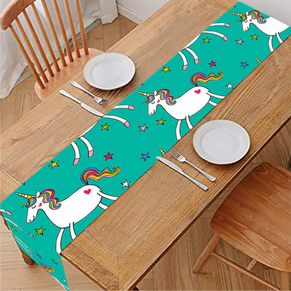 Doodle Unicorn Pattern Print Table Runner