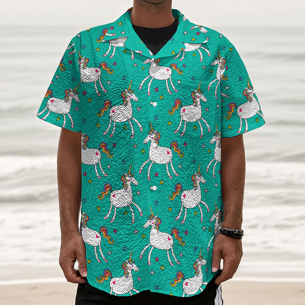 Doodle Unicorn Pattern Print Textured Short Sleeve Shirt