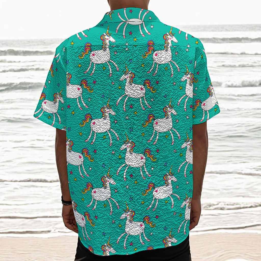 Doodle Unicorn Pattern Print Textured Short Sleeve Shirt