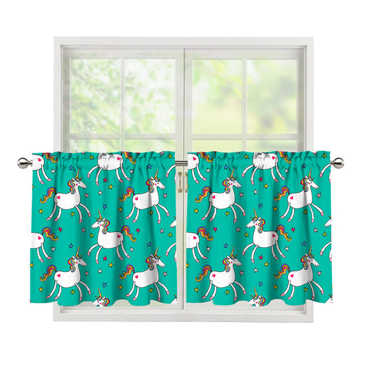 Doodle Unicorn Pattern Print Tier Curtains