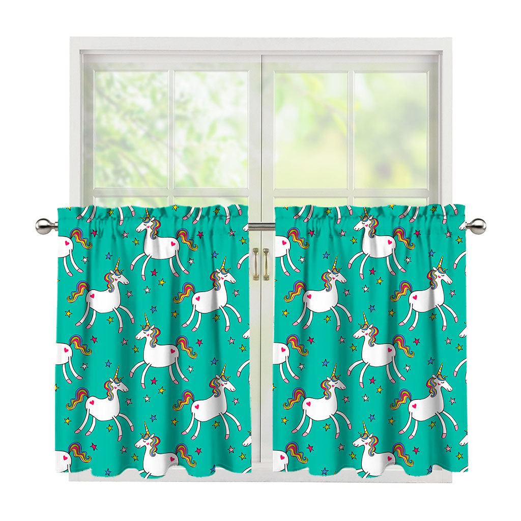 Doodle Unicorn Pattern Print Tier Curtains
