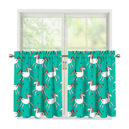 Doodle Unicorn Pattern Print Tier Curtains