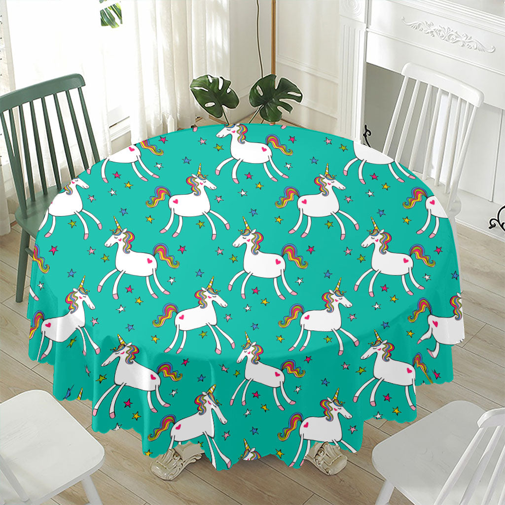 Doodle Unicorn Pattern Print Waterproof Round Tablecloth
