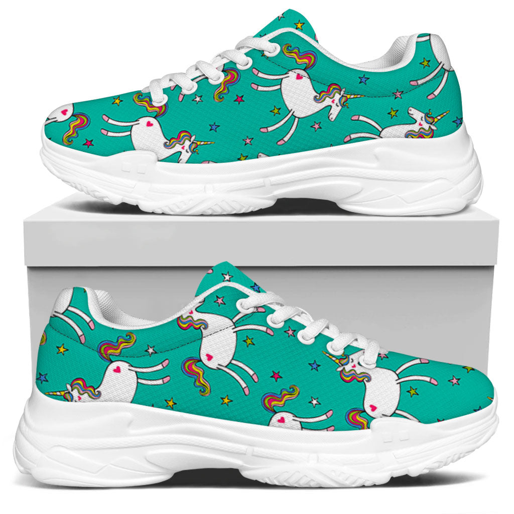Doodle Unicorn Pattern Print White Chunky Shoes