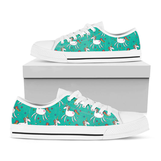 Doodle Unicorn Pattern Print White Low Top Sneakers