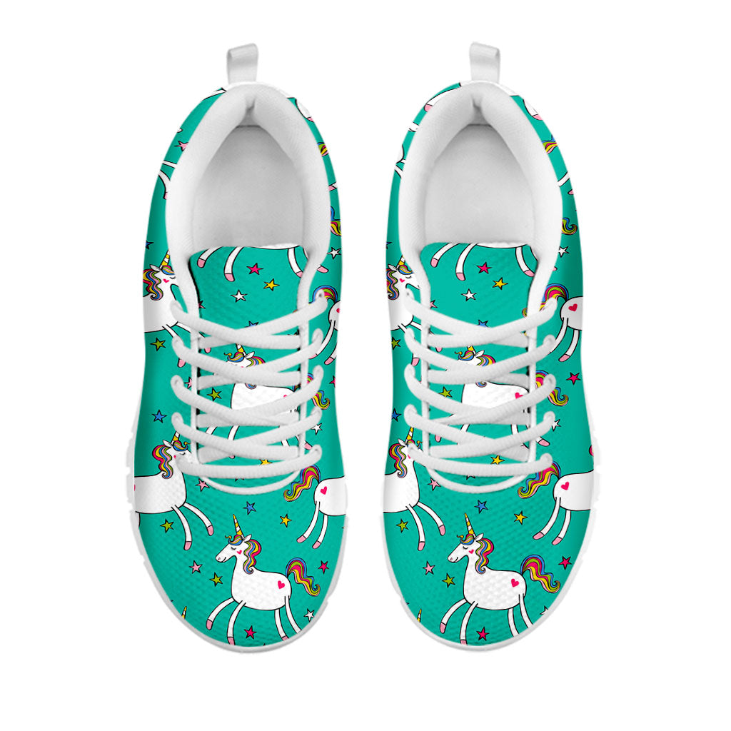 Doodle Unicorn Pattern Print White Running Shoes