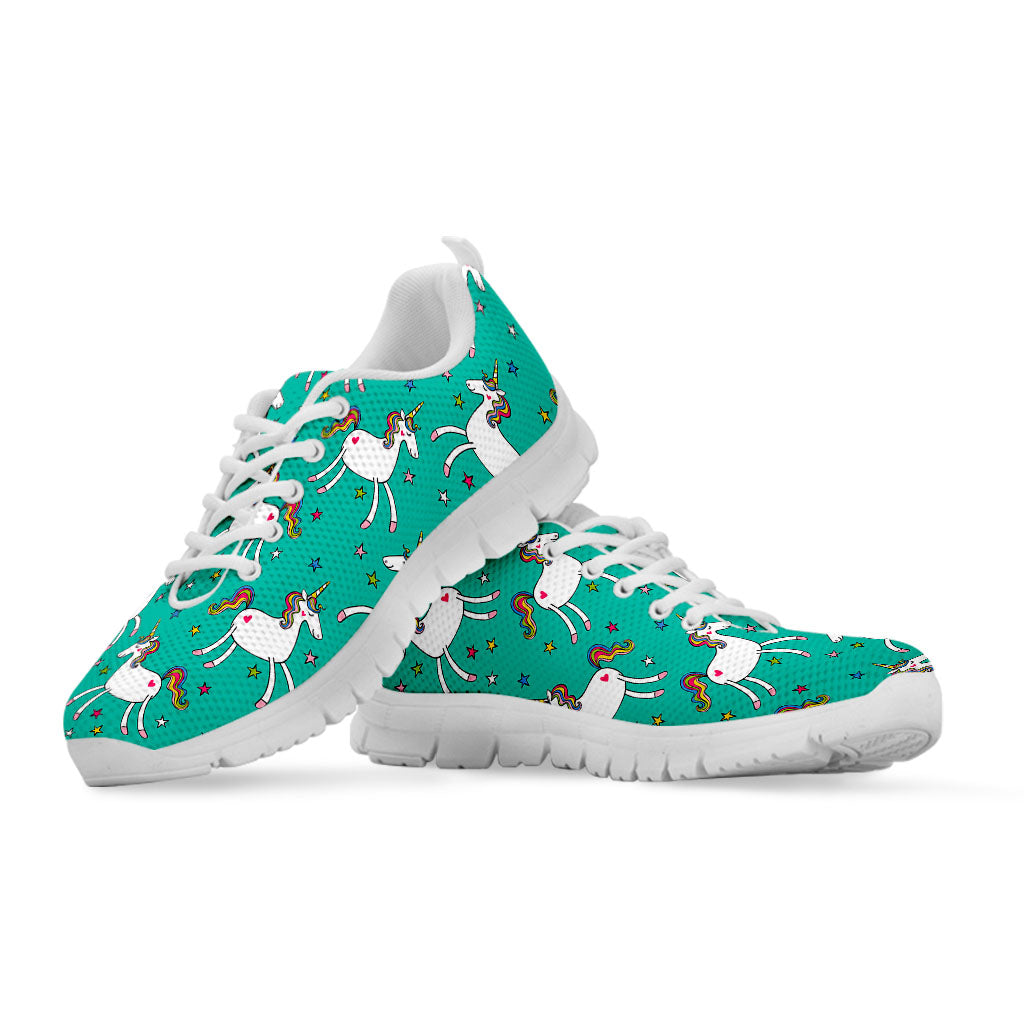 Doodle Unicorn Pattern Print White Running Shoes