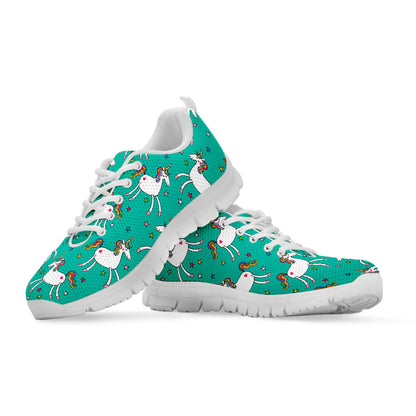 Doodle Unicorn Pattern Print White Running Shoes