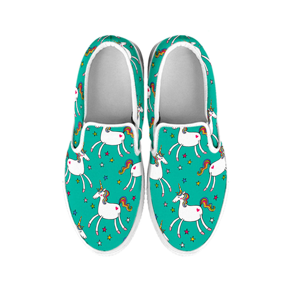 Doodle Unicorn Pattern Print White Slip On Sneakers