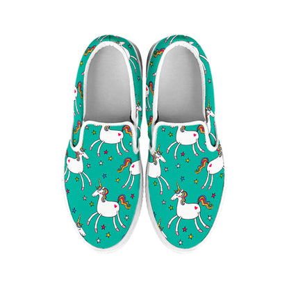 Doodle Unicorn Pattern Print White Slip On Sneakers