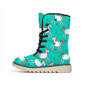 Doodle Unicorn Pattern Print Winter Boots