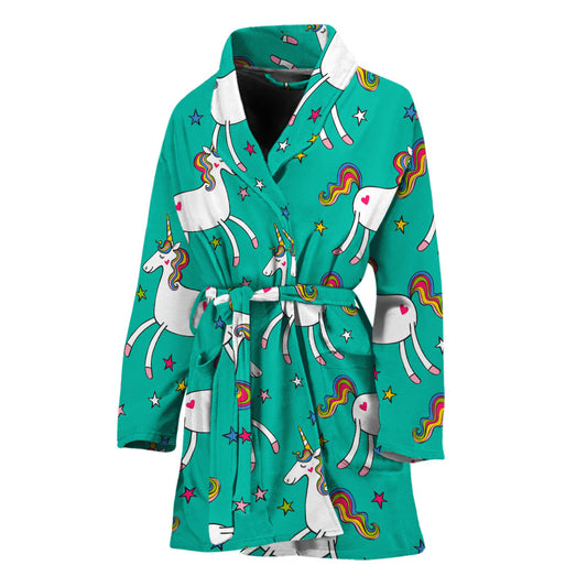 Doodle Unicorn Pattern Print Women's Bathrobe