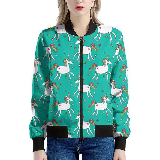 Doodle Unicorn Pattern Print Women's Bomber Jacket
