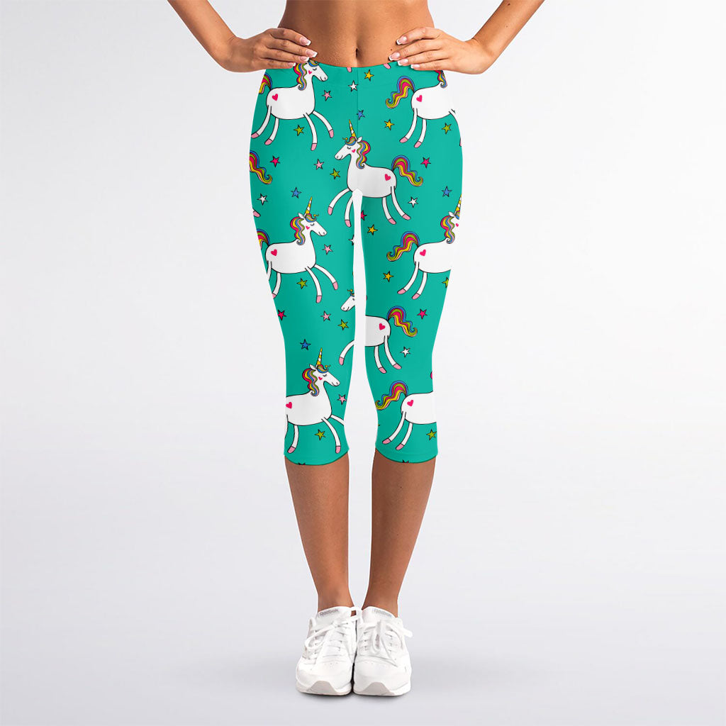 Doodle Unicorn Pattern Print Women's Capri Leggings