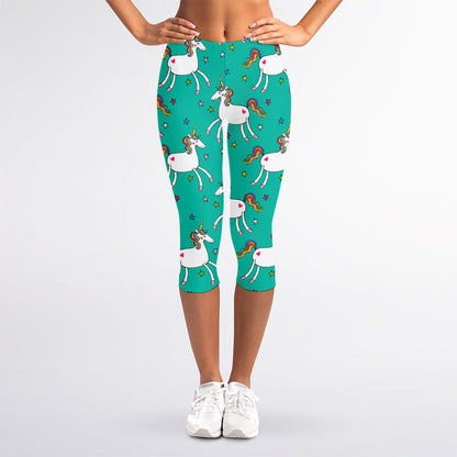 Doodle Unicorn Pattern Print Women's Capri Leggings