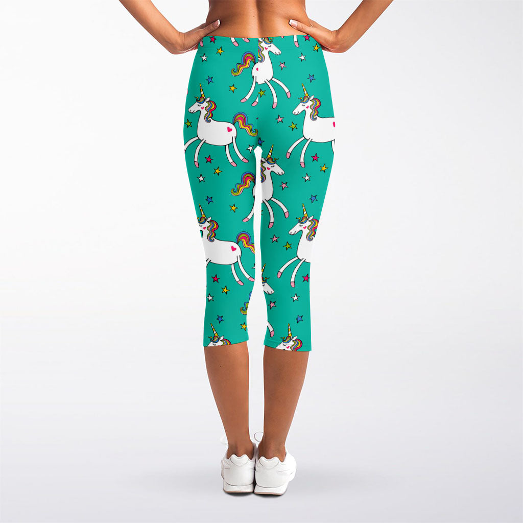 Doodle Unicorn Pattern Print Women's Capri Leggings