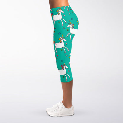 Doodle Unicorn Pattern Print Women's Capri Leggings