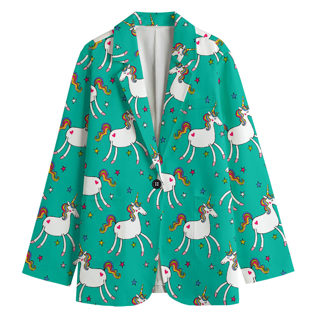 Doodle Unicorn Pattern Print Women's Cotton Blazer