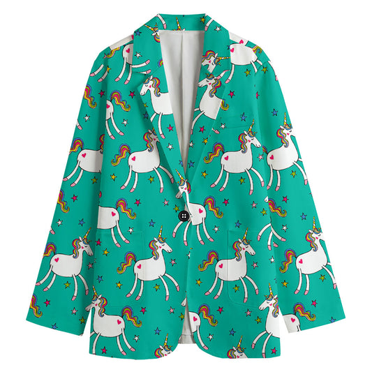 Doodle Unicorn Pattern Print Women's Cotton Blazer