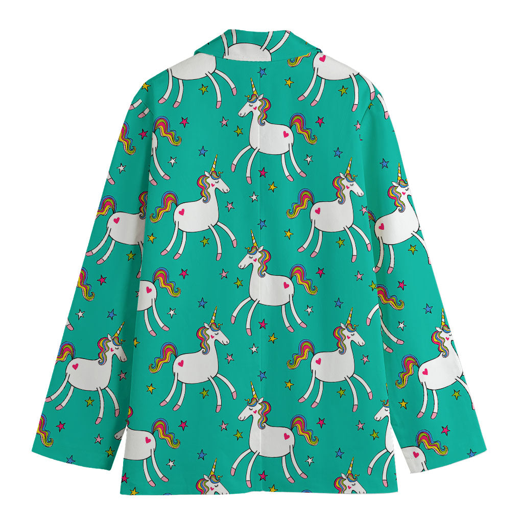Doodle Unicorn Pattern Print Women's Cotton Blazer