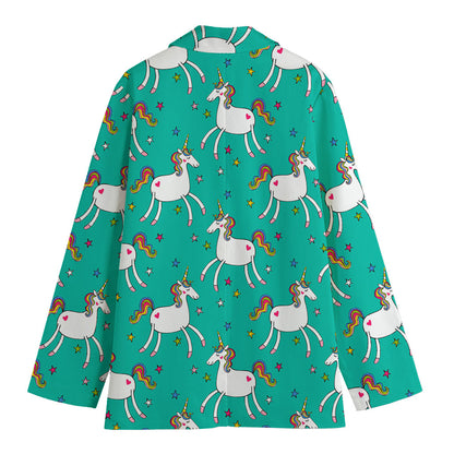 Doodle Unicorn Pattern Print Women's Cotton Blazer