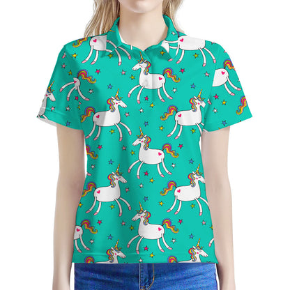Doodle Unicorn Pattern Print Women's Polo Shirt