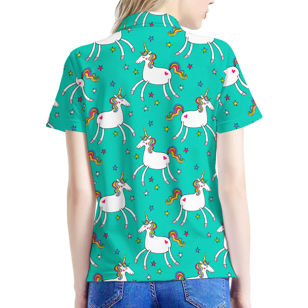 Doodle Unicorn Pattern Print Women's Polo Shirt