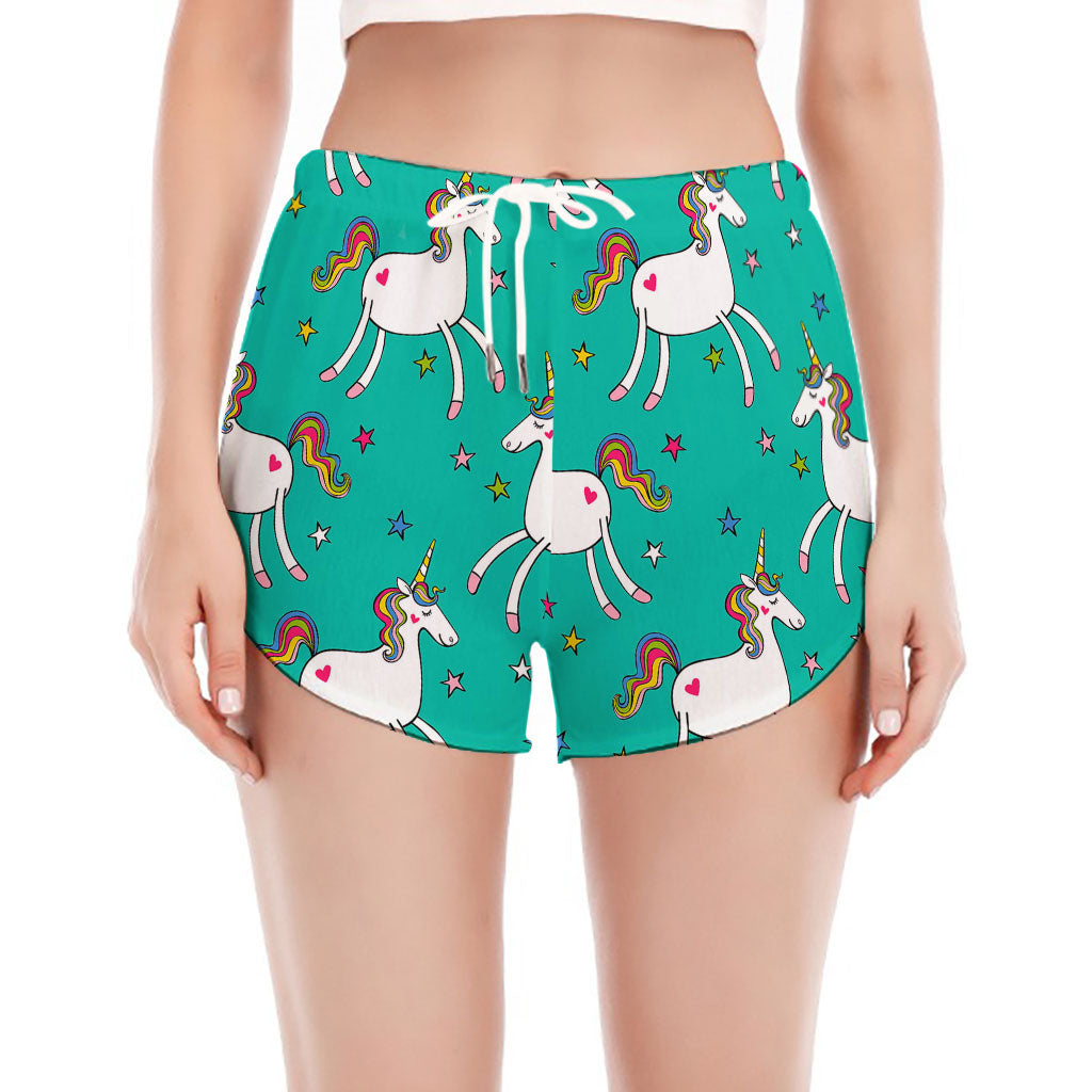 Doodle Unicorn Pattern Print Women's Split Running Shorts