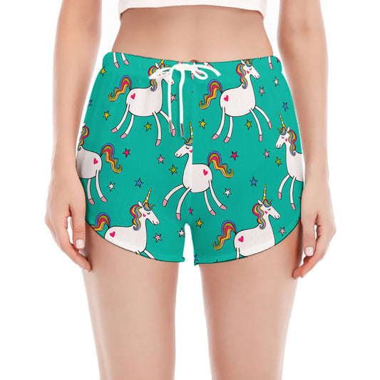 Doodle Unicorn Pattern Print Women's Split Running Shorts