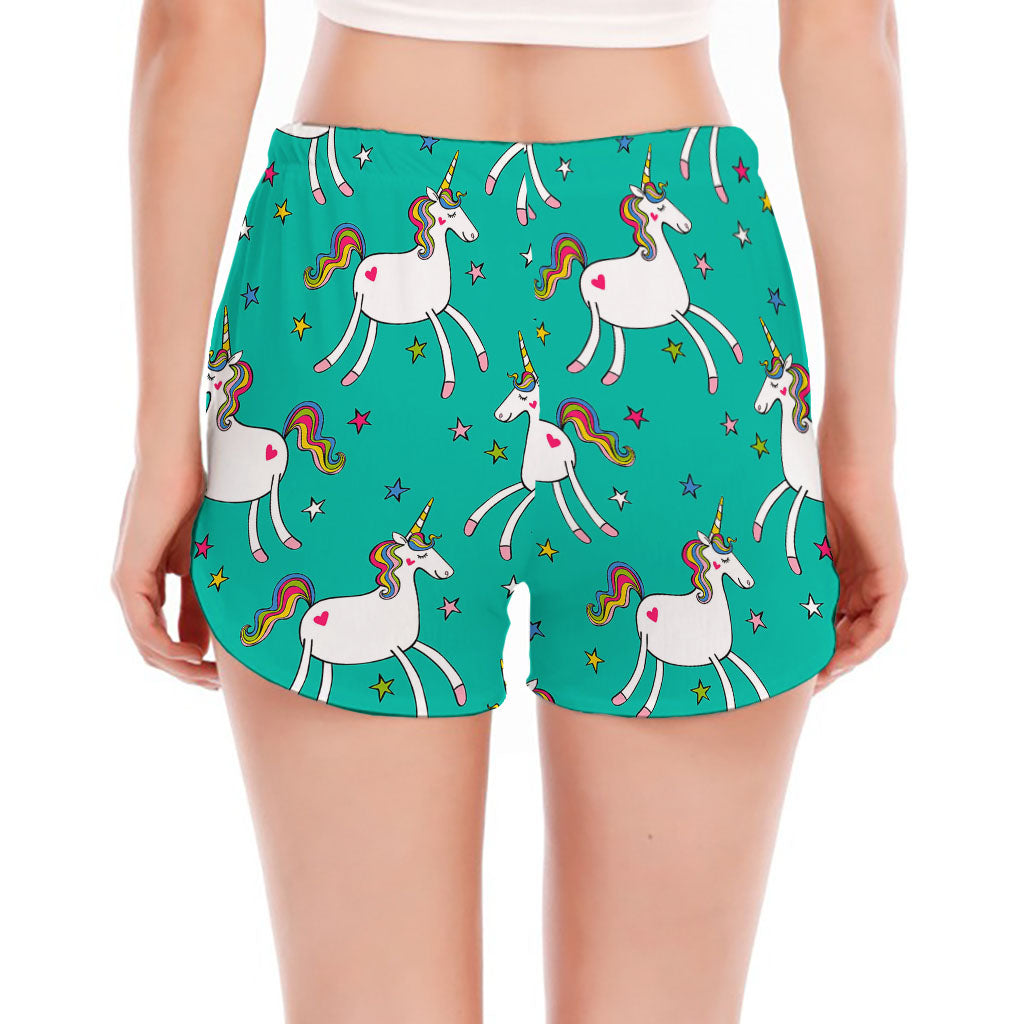 Doodle Unicorn Pattern Print Women's Split Running Shorts