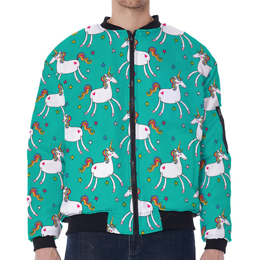 Doodle Unicorn Pattern Print Zip Sleeve Bomber Jacket