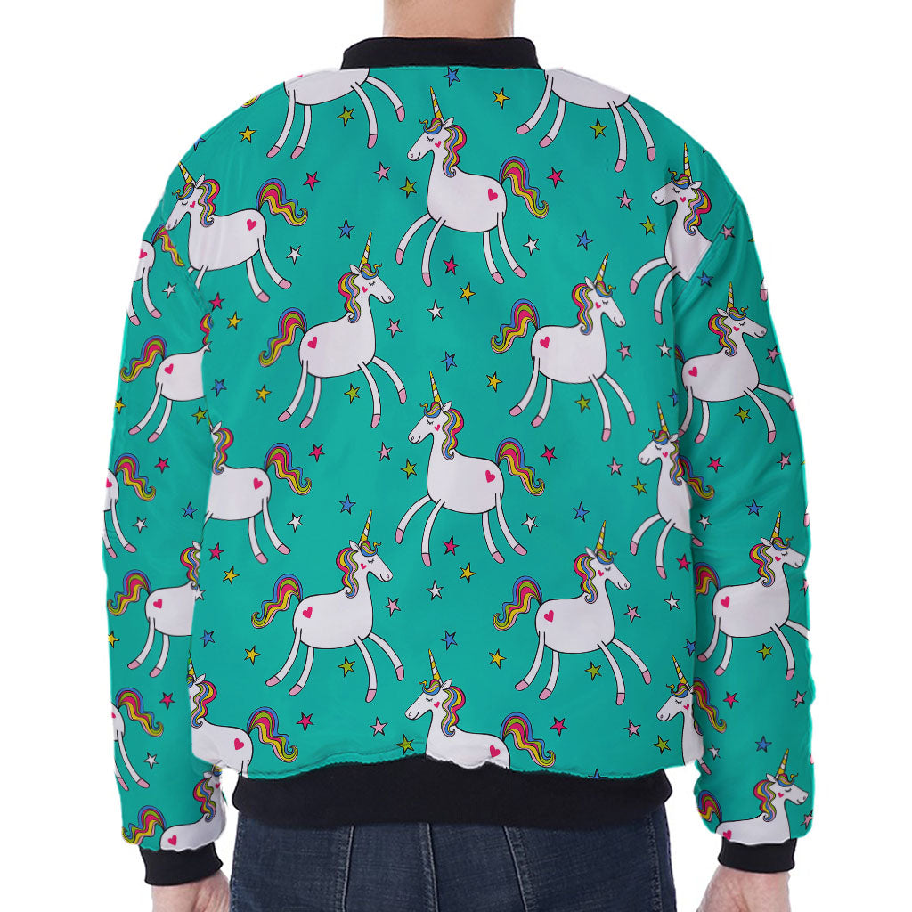 Doodle Unicorn Pattern Print Zip Sleeve Bomber Jacket