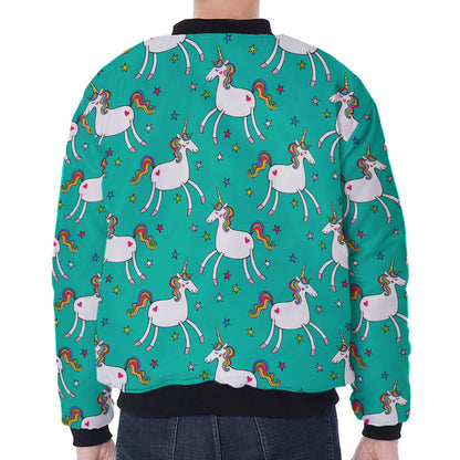 Doodle Unicorn Pattern Print Zip Sleeve Bomber Jacket